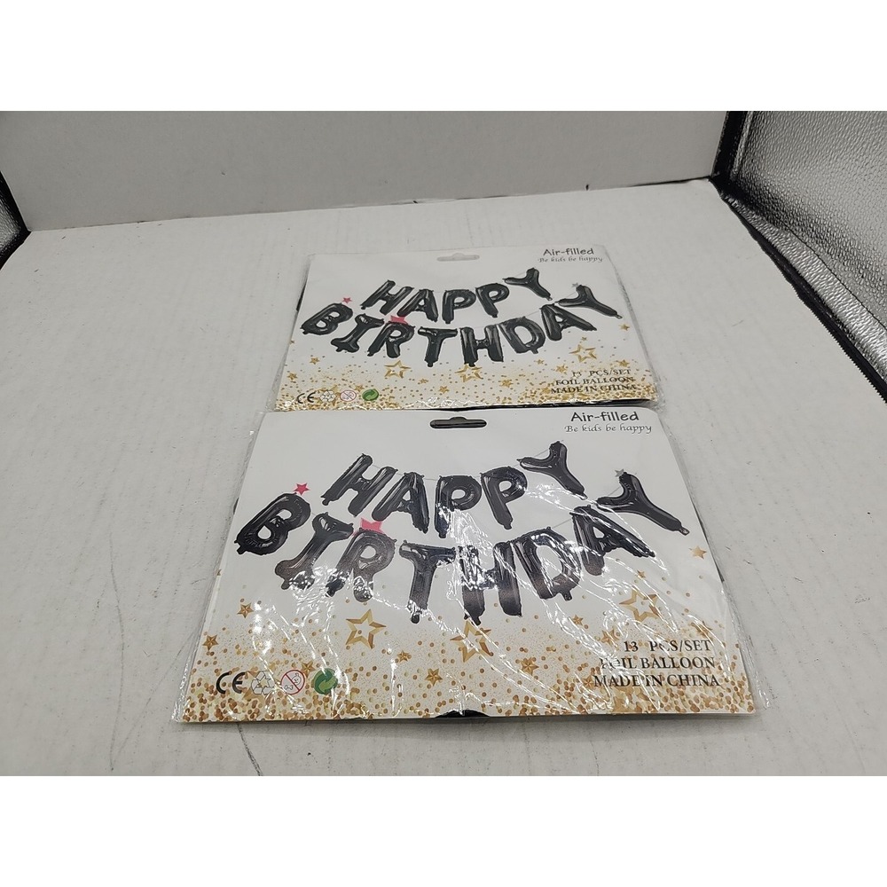 YUNGSUN Black Happy Birthday Balloons Banner, 16 Inch Reusable 3D Letter...X2